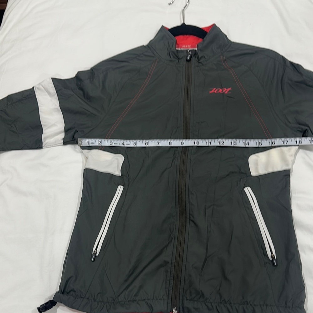 Women’s Dark Grey & White Zip Up Windbreaker Jacket Medium - Picture 6 of 8